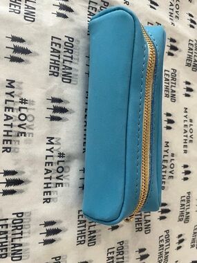Portland Leather Soft Blue Leather Zip Pouch with Gold Zipper - Sidekick
